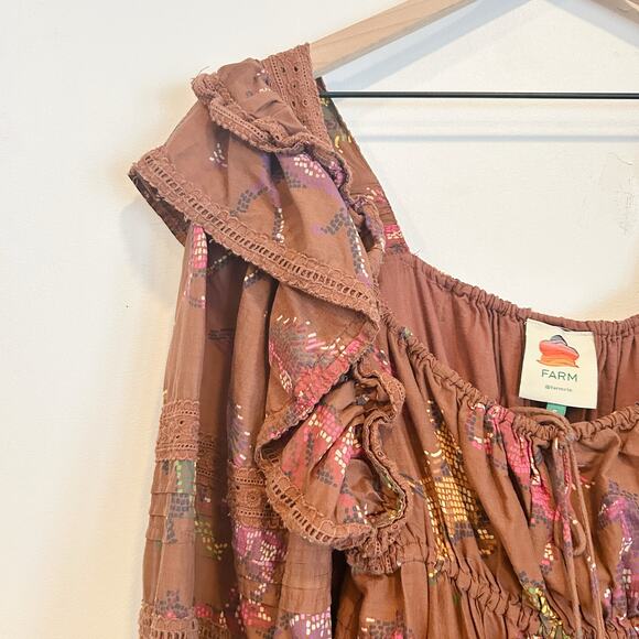 FARM Rio Dotted Horse Tiered Maxi Dress Brown Size S - Picture 7 of 12